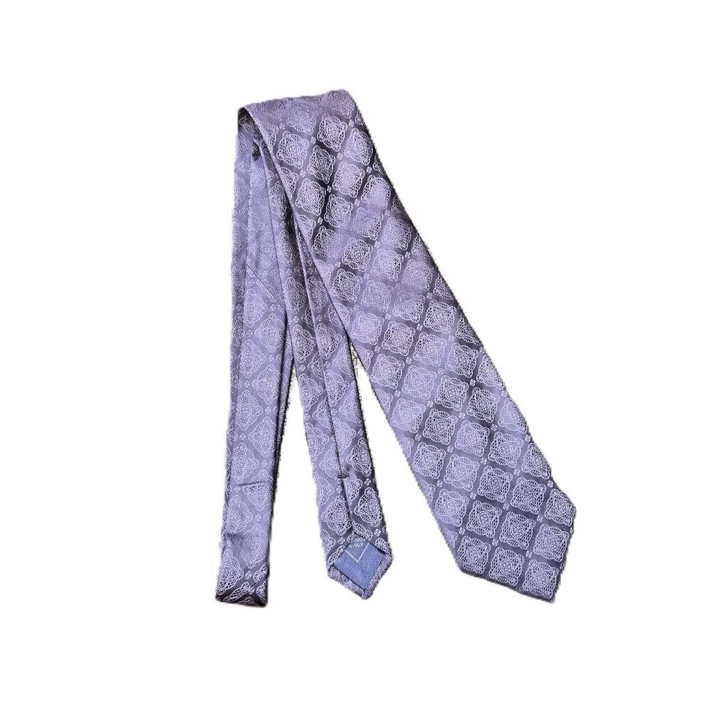 VTG Y2K Brioni Silk Tie Blue Foulard Jacquard Handmade Italy Quiet Luxury Office